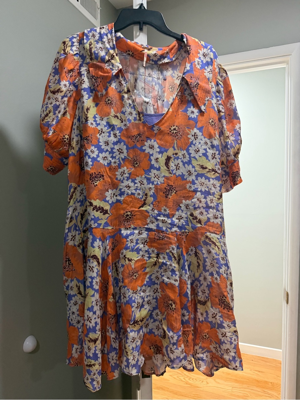 Floral V-Neck Short Sleeve Dress in Orange & Purple